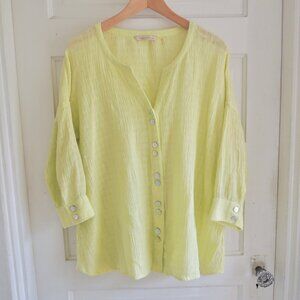 Soft Surroundings Chartreuse Linen Blend Gauze Top S *Runs L*